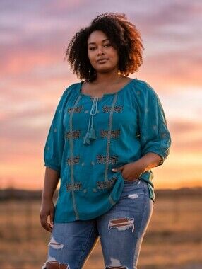 Urban Mangoz Teal Boho Peasant Blouse
